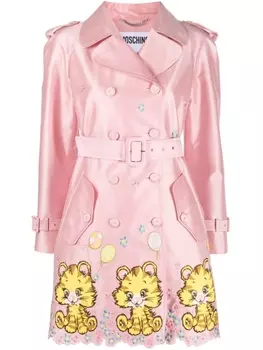 Двубортное пальто с вышивкой Moschino, розовый