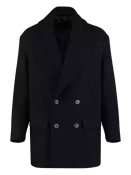 Двубортное пальто с заостренными лацканами GIORGIO ARMANI, черный