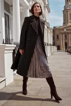 Двубортное пальто силуэта «песочные часы» с шерстью Love & Roses, черный