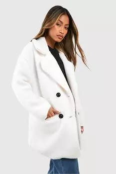 Двубортное пальто Тедди boohoo, белый