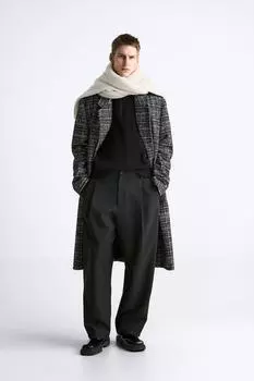 Двубортное пальто в кетку ZARA, черно-белый