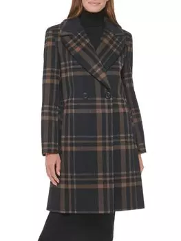 Двубортное пальто в клетку Calvin Klein, цвет Black Tan