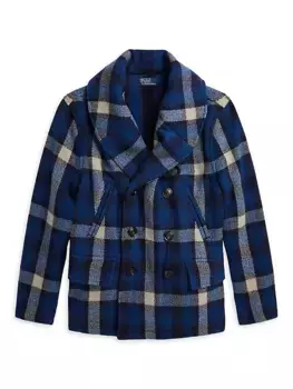 Двубортное пальто в клетку для мальчика Polo Ralph Lauren, синий