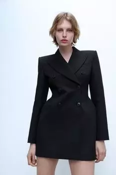Двубортное платье-блейзер ZARA, черный