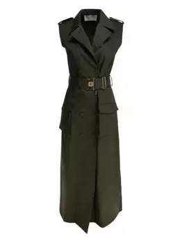 Двубортное платье миди с поясом Elie Saab, зеленый