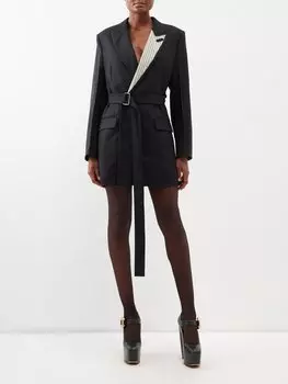 Двубортное платье мини из твила с холщовыми лацканами Victoria Beckham, черный