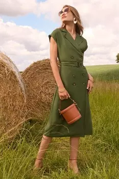 Двубортное платье рубашка миди Love & Roses, зеленый