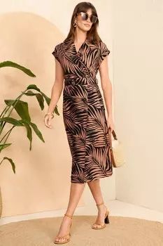 Двубортное платье рубашка миди Love & Roses, коричневый