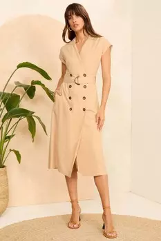 Двубортное платье-рубашка миди Love & Roses, бежевый