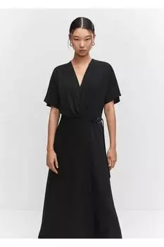 Двубортное платье с кольцами Mango, черный