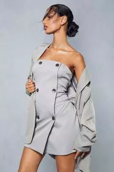 Двубортное приталенное мини-платье бандо MISSPAP, бежевый