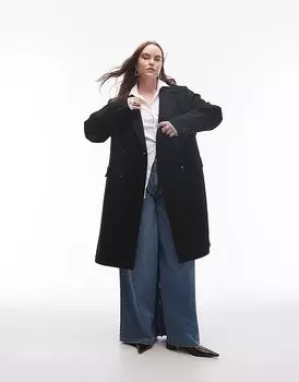 Двубортное шерстяное пальто черного цвета Mango