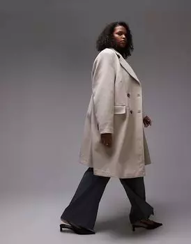 Двубортное шерстяное пальто изогнутой формы светло-коричневого цвета Mango