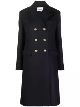 Двубортное шерстяное пальто MIU MIU, синий