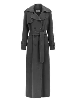 Двубортное шерстяное пальто с поясом Giuseppe Di Morabito, серый