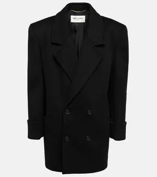 Двубортное шерстяное пальто SAINT LAURENT, черный