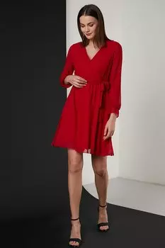 Двубортное шифоновое мини-платье с завязками на шее 6051467 Lela, красный