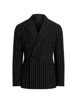 Двубортное спортивное пальто в тонкую полоску Ralph Lauren Purple Label, белый