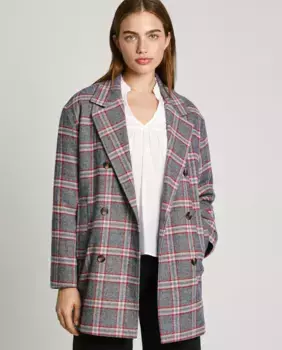 Двубортное женское пальто в клетку Pepe Jeans, серый