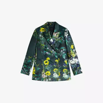 Двубортный атласный блейзер Aikaa с цветочным принтом Ted Baker, зеленый