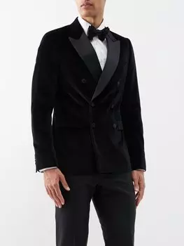 Двубортный бархатный пиджак с атласными лацканами Paul Smith, черный