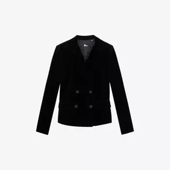 Двубортный бархатный пиджак с зубчатыми лацканами The Kooples, черный