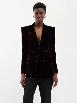 Двубортный бархатный пиджак Saint Laurent, бургундия