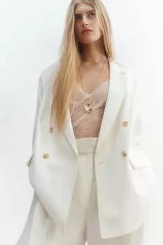Двубортный блейзер H&M, белый