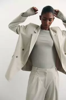 Двубортный блейзер H&M, бежевый