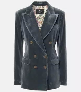 Двубортный блейзер из хлопкового бархата Etro, цвет sugar paper blue
