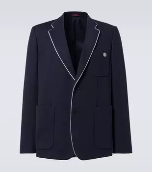 Двубортный блейзер из хлопкового джерси Double G Gucci, Caspian