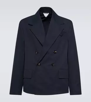Двубортный блейзер из хлопкового твила Bottega Veneta, Midnight Blue