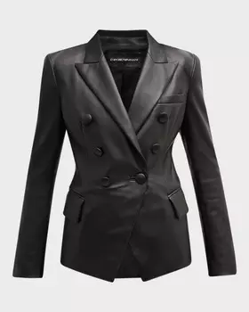 Двубортный блейзер из кожи наппа Emporio Armani