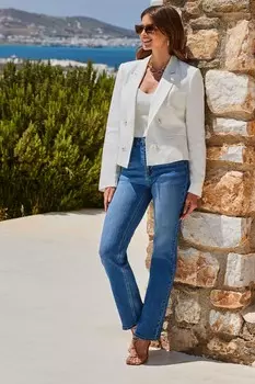 Двубортный блейзер из льняной смеси Sosandar, белый