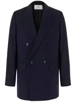 Двубортный блейзер из натуральной шерсти AMI Paris, синий