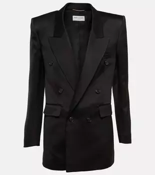 Двубортный блейзер из шелкового смокинга SAINT LAURENT, черный
