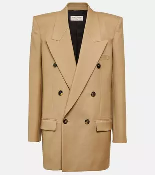Двубортный блейзер из шерсти SAINT LAURENT, бежевый