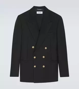 Двубортный блейзер из шерсти Saint Laurent, черный