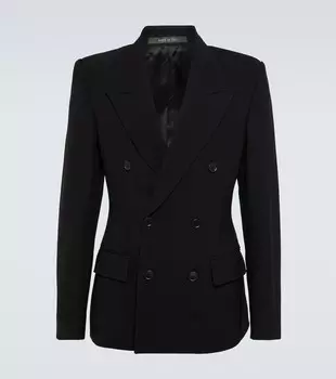 Двубортный блейзер из смесовой шерсти Balenciaga, черный