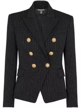 Двубортный блейзер с люрексом BALMAIN, черный