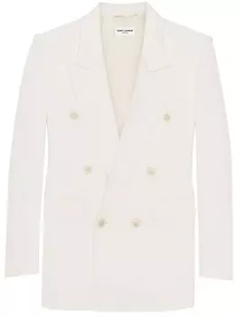 Двубортный блейзер с заостренными лацканами Saint Laurent, белый