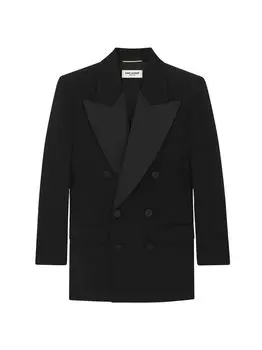 Двубортный блейзер-смокинг цвета Grain De Poudre Saint Laurent, черный