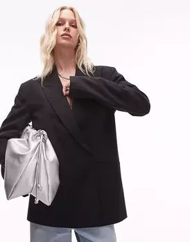 Двубортный блейзер Topshop свободного кроя черного цвета
