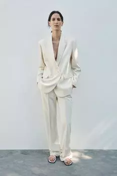Двубортный блейзер ZARA, экрю