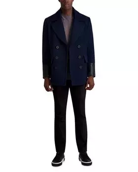 Двубортный бушлат стандартного кроя с отделкой из искусственной кожи KARL LAGERFELD PARIS, цвет Blue