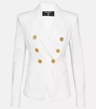 Двубортный джинсовый пиджак Balmain, белый