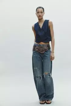 Двубортный джинсовый жилет ZARA, цвет Dark indigo