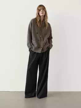 Двубортный кардиган из смеси шерсти Massimo Dutti, зеленый