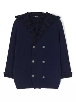 Двубортный кардиган с логотипом Balmain Kids, синий