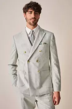 Двубортный костюм приталенного кроя из итальянской смесовой шерсти в клетку: пиджак Next, бежевый